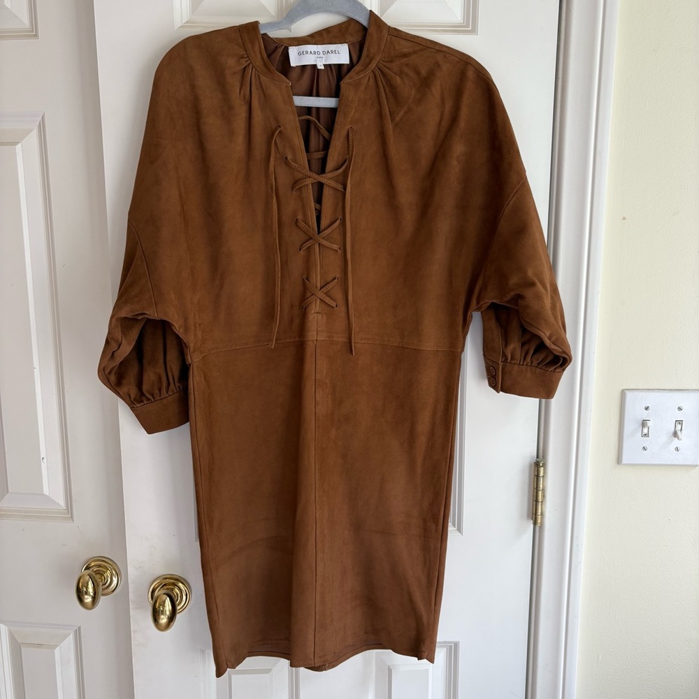Gerard Darel Rich Carmel Brown Suede Mid Length Dress | Size 4